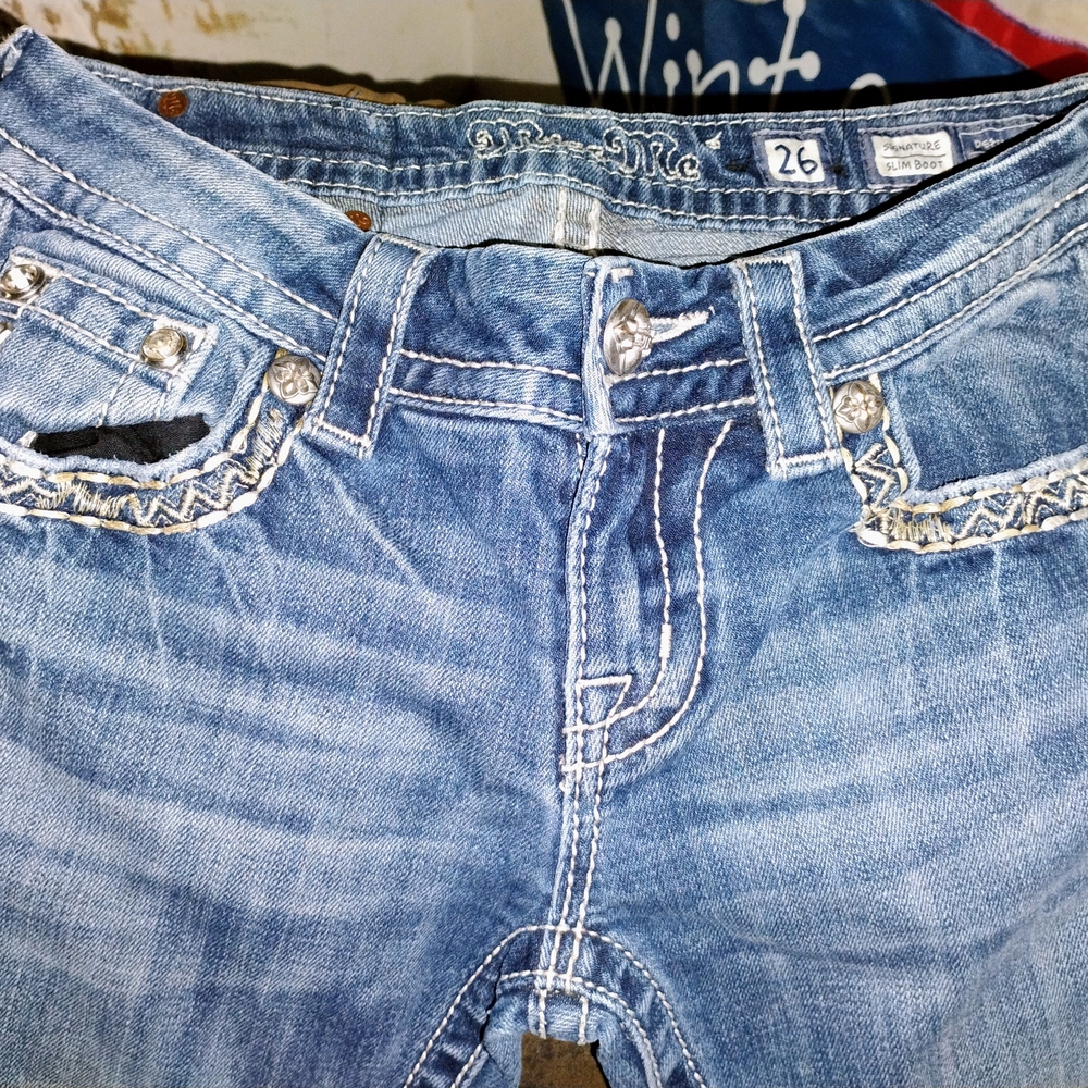 Blue Boot Cut Jeans with Vintage Fading